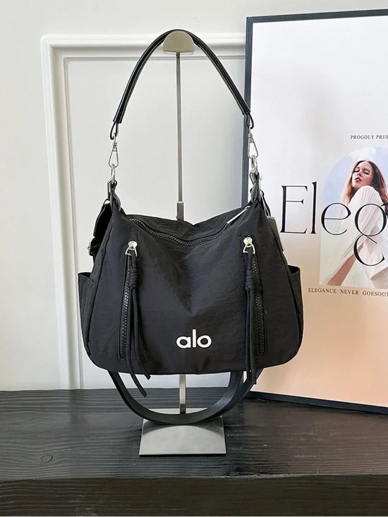 ALO Yoga Black Nylon Shoulder Bag with Silver Hardware - Picture 3 of 3